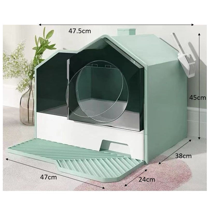 Large Cat Litter Box Full Enclosed Cat Litter Box Cat Toilet Cat Villa House Box Front Entrance Litter Box