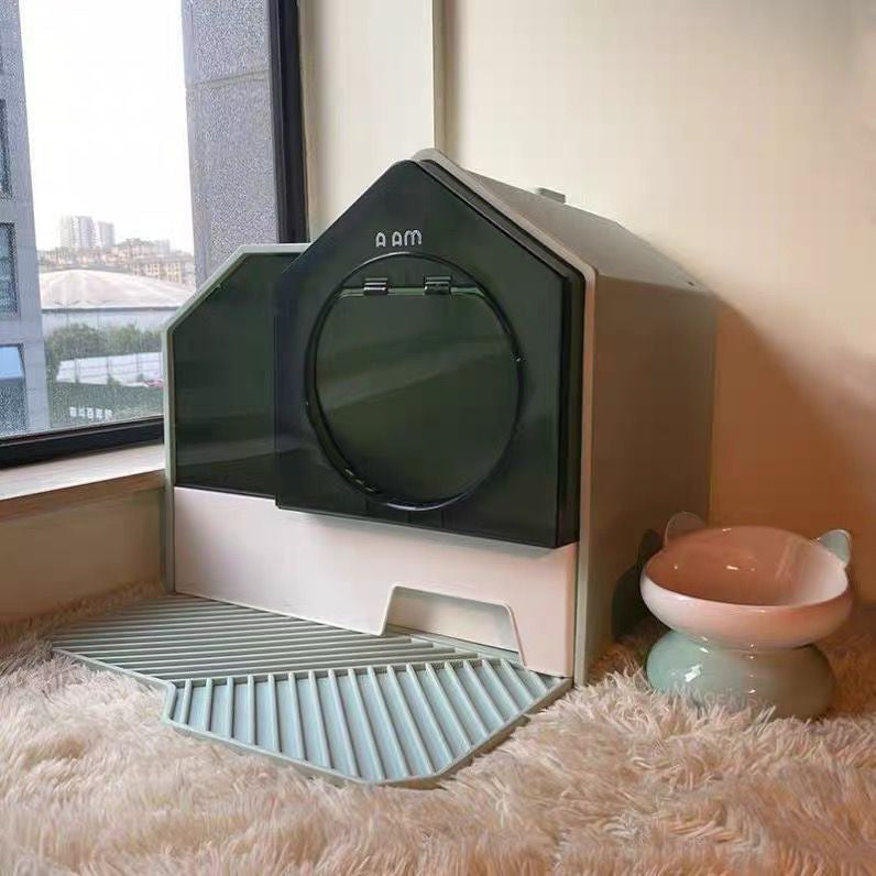 Large Cat Litter Box Full Enclosed Cat Litter Box Cat Toilet Cat Villa House Box Front Entrance Litter Box