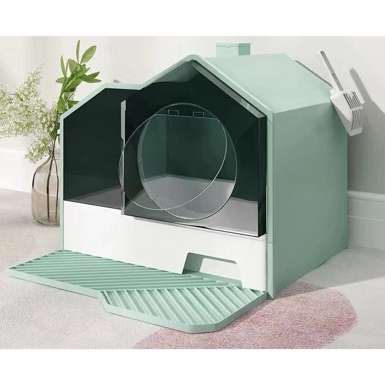 Large Cat Litter Box Full Enclosed Cat Litter Box Cat Toilet Cat Villa House Box Front Entrance Litter Box