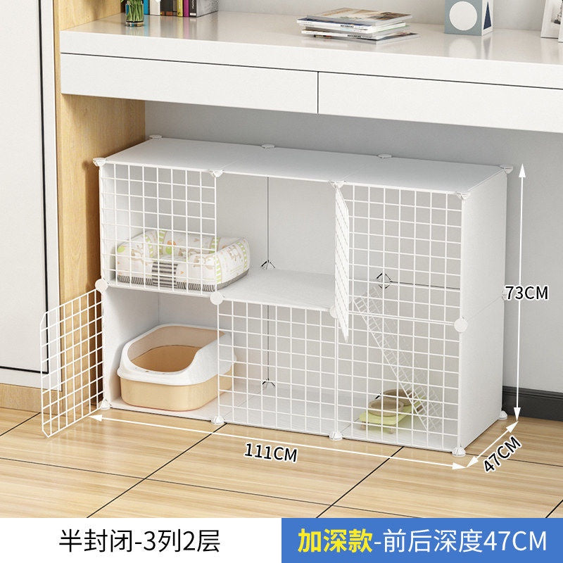 Cat Cage Home Indoor Kittens Cat House Cattery Encryption Semi-Closed Cat Cabinet Two-Layer Small Pet Cat Villa oGZ9