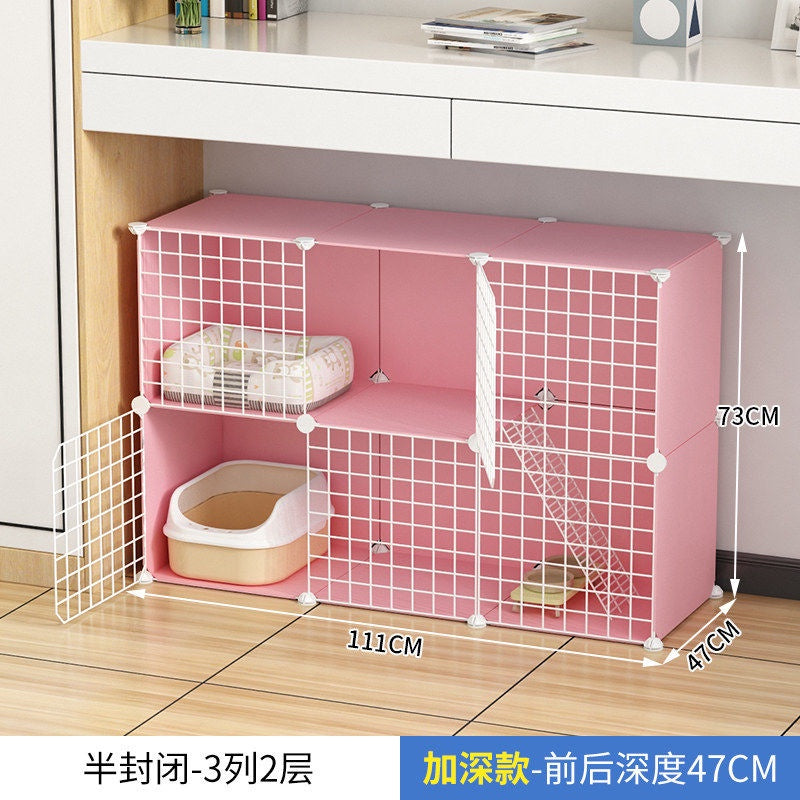 Cat Cage Home Indoor Kittens Cat House Cattery Encryption Semi-Closed Cat Cabinet Two-Layer Small Pet Cat Villa oGZ9