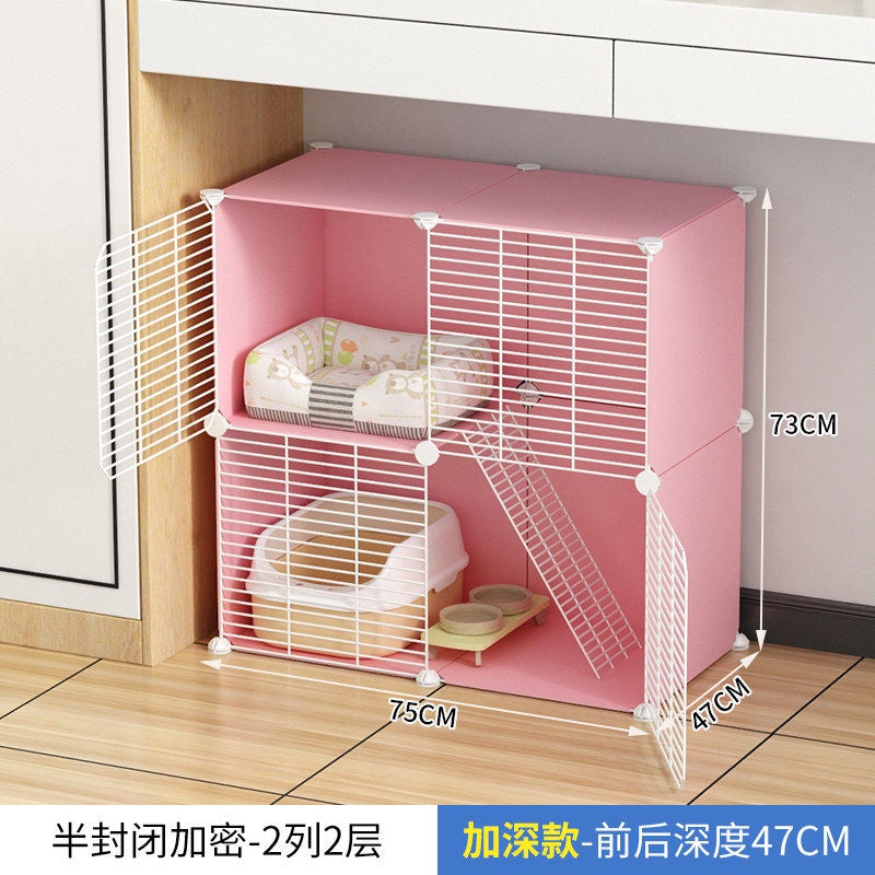 Cat Cage Home Indoor Kittens Cat House Cattery Encryption Semi-Closed Cat Cabinet Two-Layer Small Pet Cat Villa oGZ9