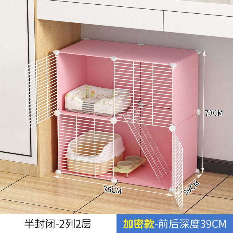 Cat Cage Home Indoor Kittens Cat House Cattery Encryption Semi-Closed Cat Cabinet Two-Layer Small Pet Cat Villa oGZ9