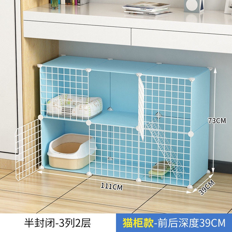 Cat Cage Home Indoor Kittens Cat House Cattery Encryption Semi-Closed Cat Cabinet Two-Layer Small Pet Cat Villa oGZ9