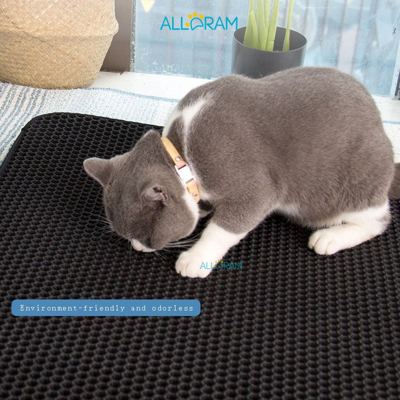 Alldram Square Cat Litter Mat  Cat Litter Mat Double Layer Waterproof Urine Proof Trapping Mat