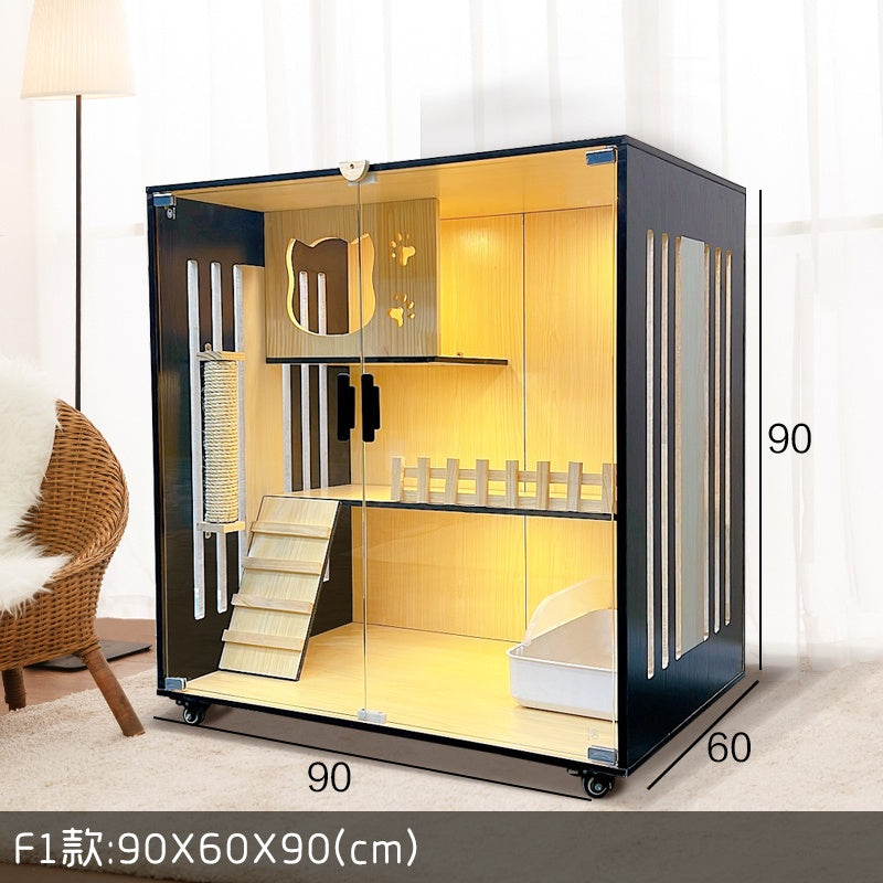 Solid Wood Cat Villa  Cat Cage Super Large Luxury Cat House 3C Grade Glass Door