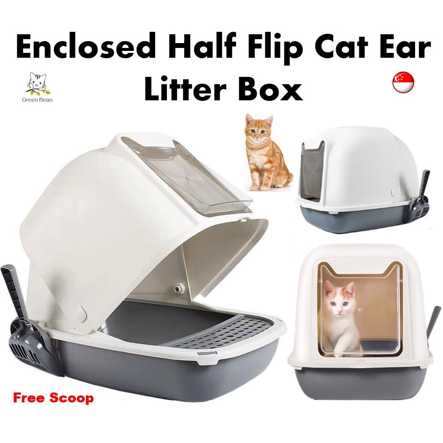 [SG INSTOCK] Large Enclosed Cat Litter Box/ Pet Extra Large Liter Box/Half Flip Door littler box for cat kitten pet