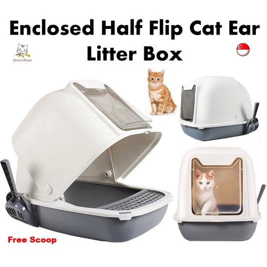 [SG INSTOCK] Large Enclosed Cat Litter Box/ Pet Extra Large Liter Box/Half Flip Door littler box for cat kitten pet