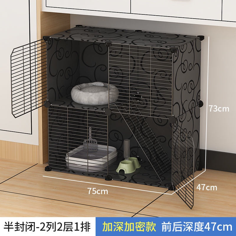 Cat Cage Home Indoor Kittens Cat House Cattery Encryption Semi-Closed Cat Cabinet Two-Layer Small Pet Cat Villa oGZ9