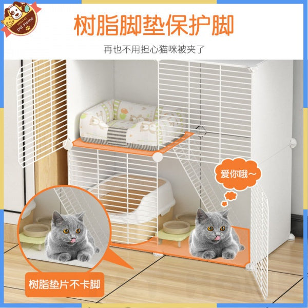 Cat Cage Home Indoor Kittens Cat House Cattery Encryption Semi-Closed Cat Cabinet Two-Layer Small Pet Cat Villa oGZ9