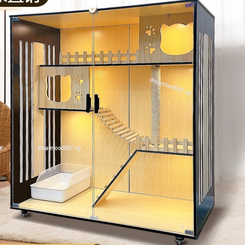 Solid Wood Cat Villa  Cat Cage Super Large Luxury Cat House 3C Grade Glass Door