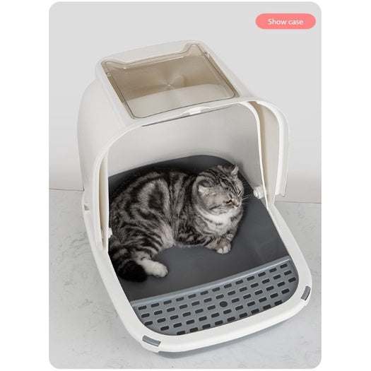 [SG INSTOCK] Large Enclosed Cat Litter Box/ Pet Extra Large Liter Box/Half Flip Door littler box for cat kitten pet