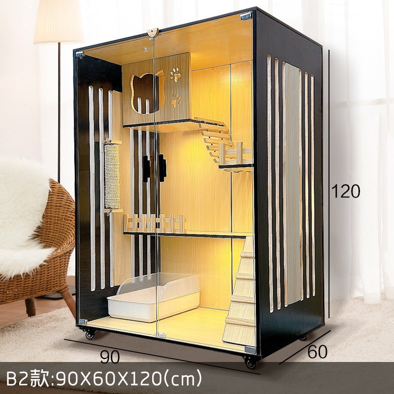 Solid Wood Cat Villa  Cat Cage Super Large Luxury Cat House 3C Grade Glass Door