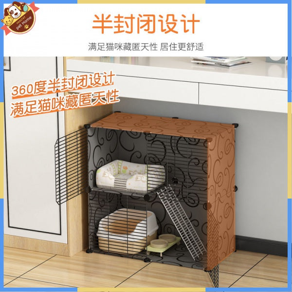 Cat Cage Home Indoor Kittens Cat House Cattery Encryption Semi-Closed Cat Cabinet Two-Layer Small Pet Cat Villa oGZ9