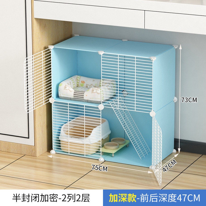 Cat Cage Home Indoor Kittens Cat House Cattery Encryption Semi-Closed Cat Cabinet Two-Layer Small Pet Cat Villa oGZ9