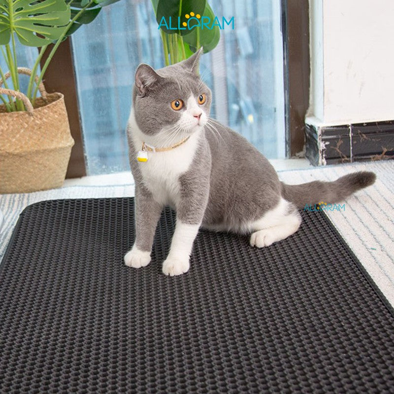 Alldram Square Cat Litter Mat  Cat Litter Mat Double Layer Waterproof Urine Proof Trapping Mat