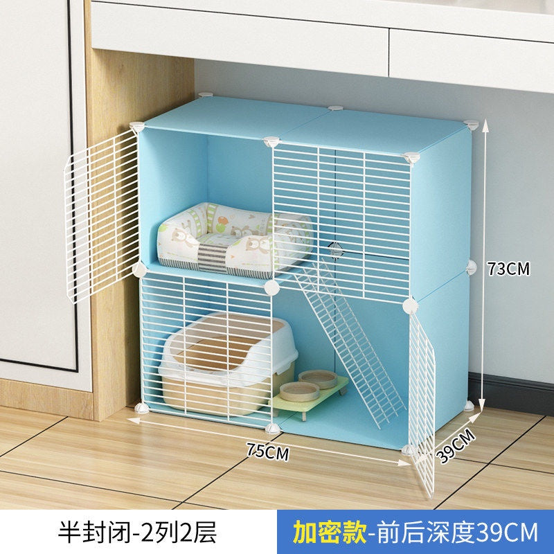 Cat Cage Home Indoor Kittens Cat House Cattery Encryption Semi-Closed Cat Cabinet Two-Layer Small Pet Cat Villa oGZ9