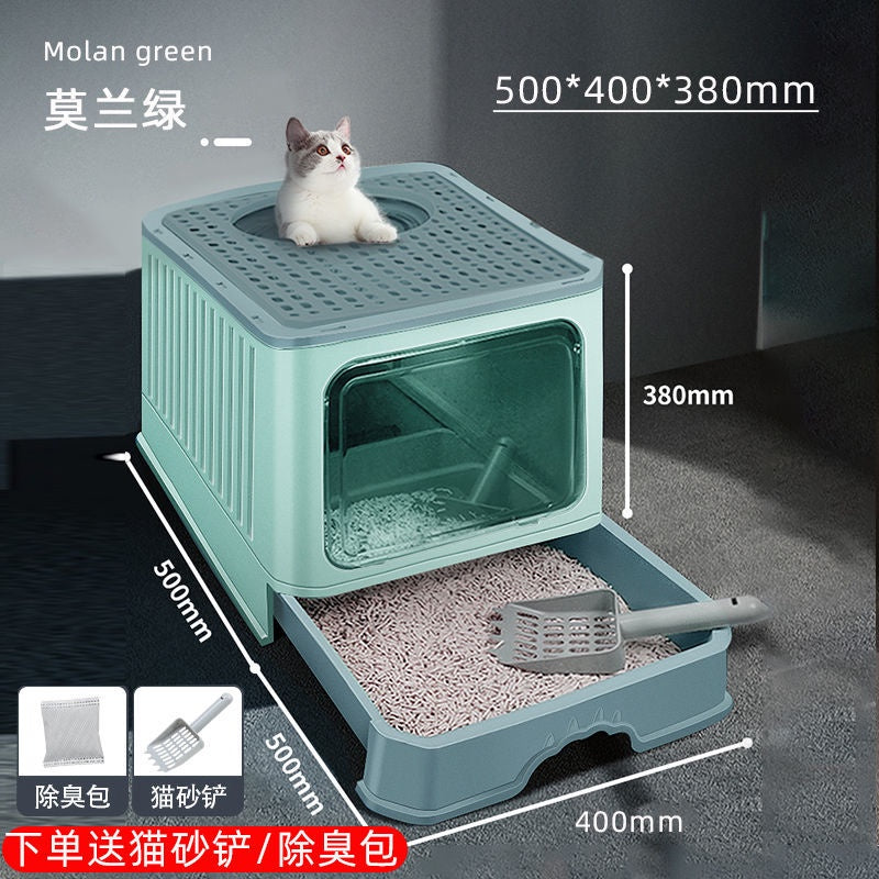 Pazazz Litter Box Semi-automatic Pet Cat Litter Box Fully Enclosed Anti-splash Litterbox