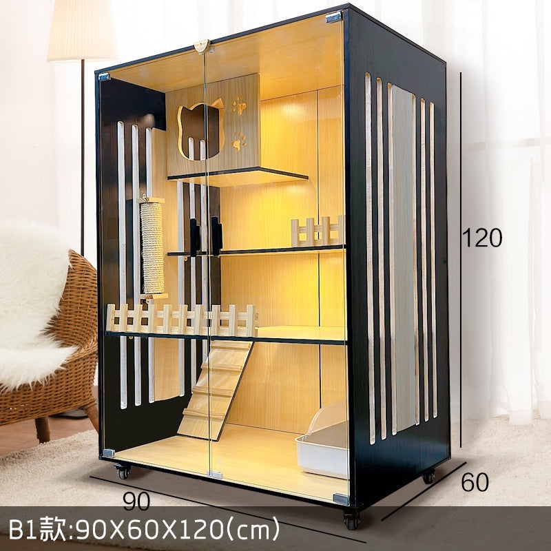 Solid Wood Cat Villa  Cat Cage Super Large Luxury Cat House 3C Grade Glass Door