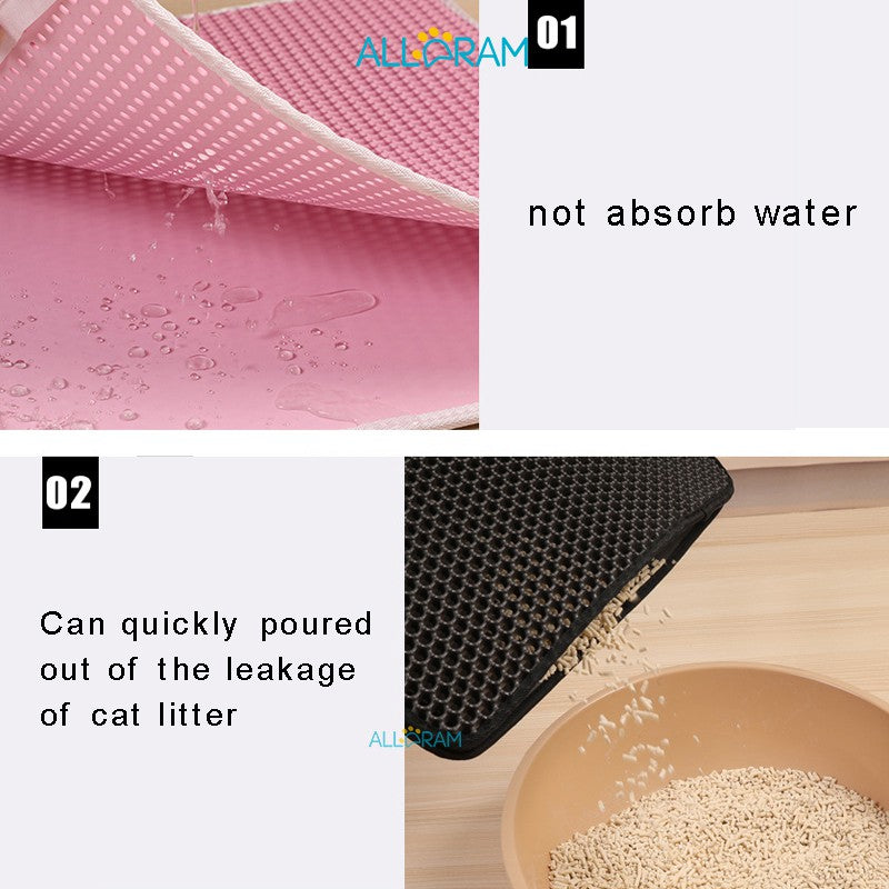 Alldram Square Cat Litter Mat  Cat Litter Mat Double Layer Waterproof Urine Proof Trapping Mat