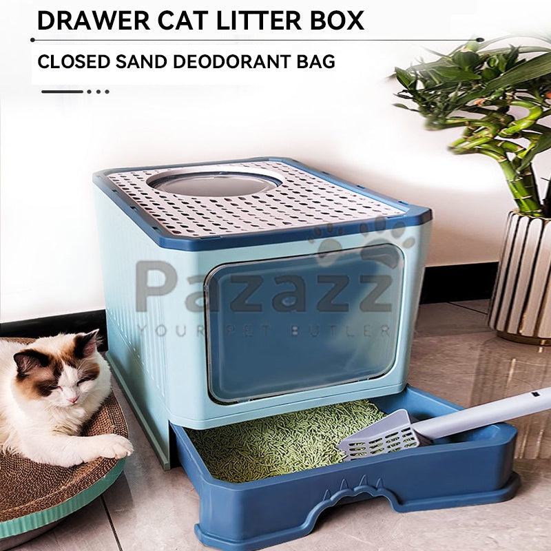 Pazazz Litter Box Semi-automatic Pet Cat Litter Box Fully Enclosed Anti-splash Litterbox