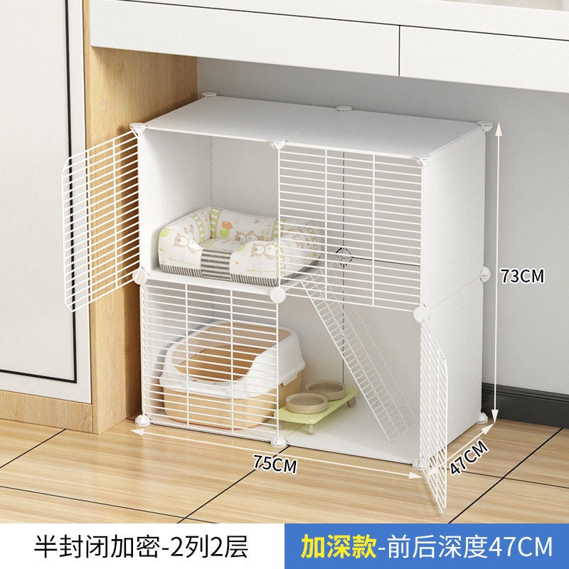 Cat Cage Home Indoor Kittens Cat House Cattery Encryption Semi-Closed Cat Cabinet Two-Layer Small Pet Cat Villa oGZ9