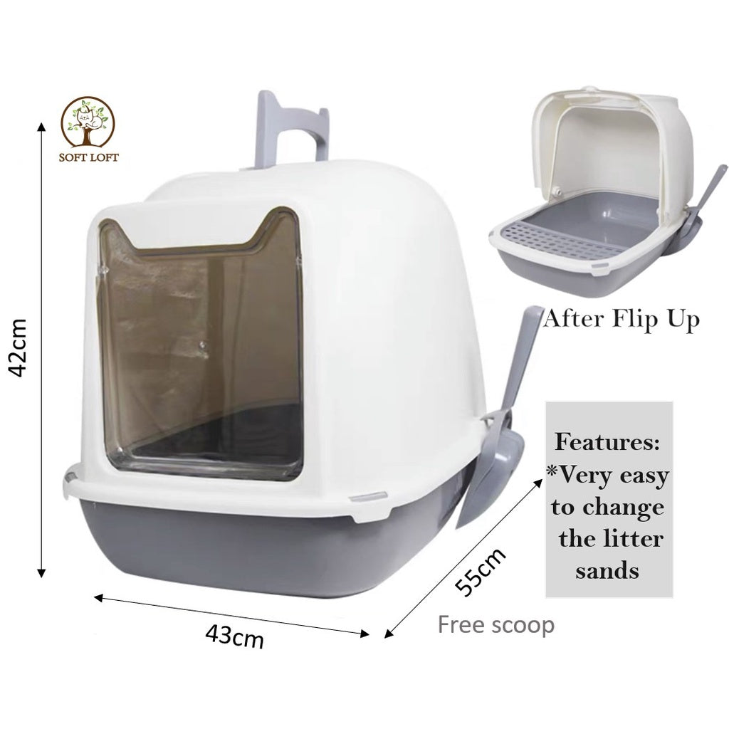 [SG INSTOCK] Large Enclosed Cat Litter Box/ Pet Extra Large Liter Box/Half Flip Door littler box for cat kitten pet