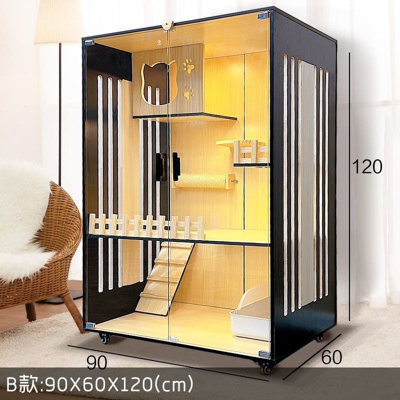 Solid Wood Cat Villa  Cat Cage Super Large Luxury Cat House 3C Grade Glass Door