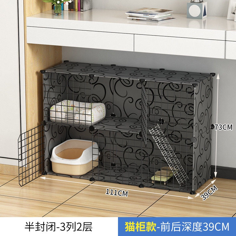 Cat Cage Home Indoor Kittens Cat House Cattery Encryption Semi-Closed Cat Cabinet Two-Layer Small Pet Cat Villa oGZ9