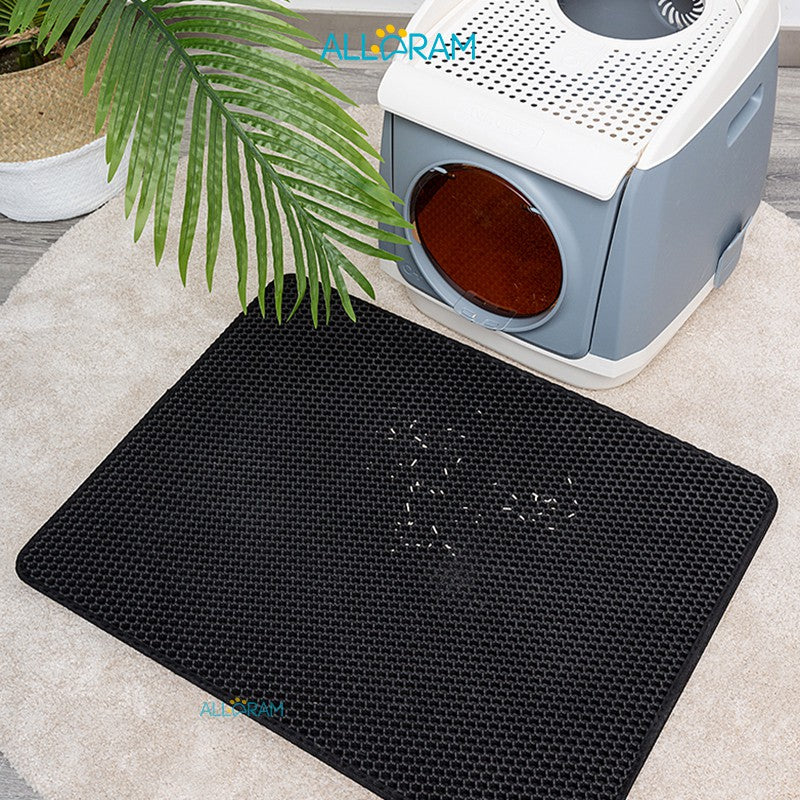 Alldram Square Cat Litter Mat  Cat Litter Mat Double Layer Waterproof Urine Proof Trapping Mat