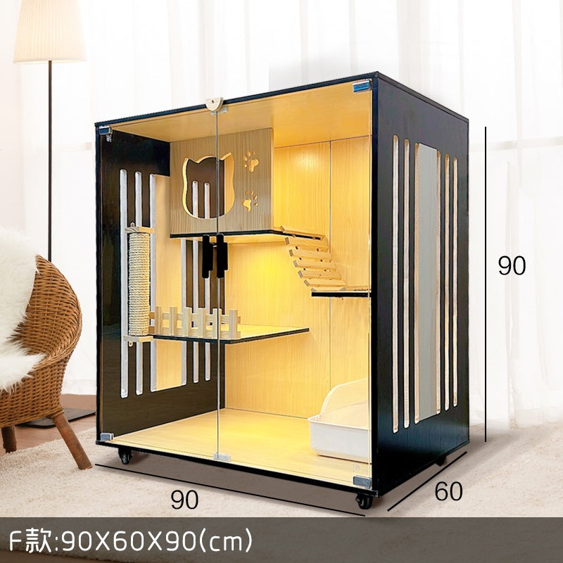 Solid Wood Cat Villa  Cat Cage Super Large Luxury Cat House 3C Grade Glass Door