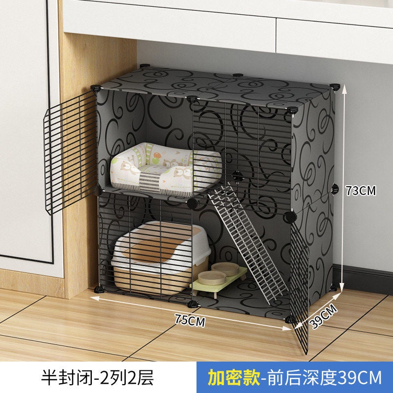 Cat Cage Home Indoor Kittens Cat House Cattery Encryption Semi-Closed Cat Cabinet Two-Layer Small Pet Cat Villa oGZ9