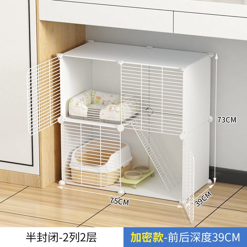 Cat Cage Home Indoor Kittens Cat House Cattery Encryption Semi-Closed Cat Cabinet Two-Layer Small Pet Cat Villa oGZ9