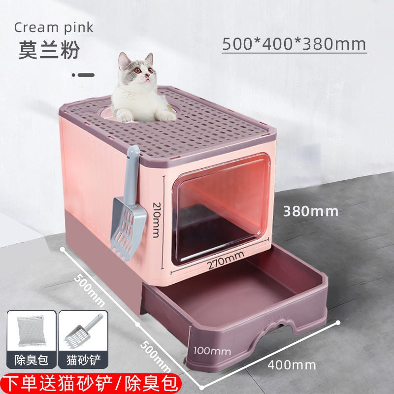 Pazazz Litter Box Semi-automatic Pet Cat Litter Box Fully Enclosed Anti-splash Litterbox