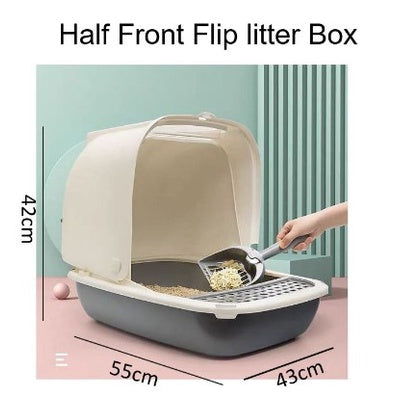 [SG INSTOCK] Large Enclosed Cat Litter Box/ Pet Extra Large Liter Box/Half Flip Door littler box for cat kitten pet