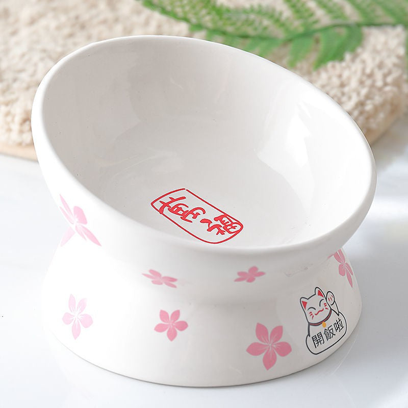 Cat Bowl Protection Cervical Spine Bowl Rice Bowl Pet Supplies- / Cat Bowl Ceramic Gold Food Basin Dog Basin Cat Rice Basin Protection Cervical Anti-Tumble the Bevel-End Steel Water Bowl Pet Tableware Set