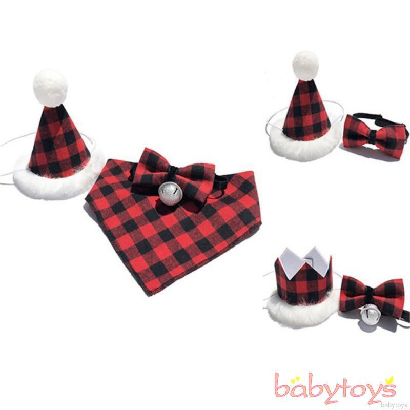 2PCS Christmas Hats for Dog Cat Pet Xmas Holiday Costume Santa Hat+Bowknot  Outfit Pets Accessories