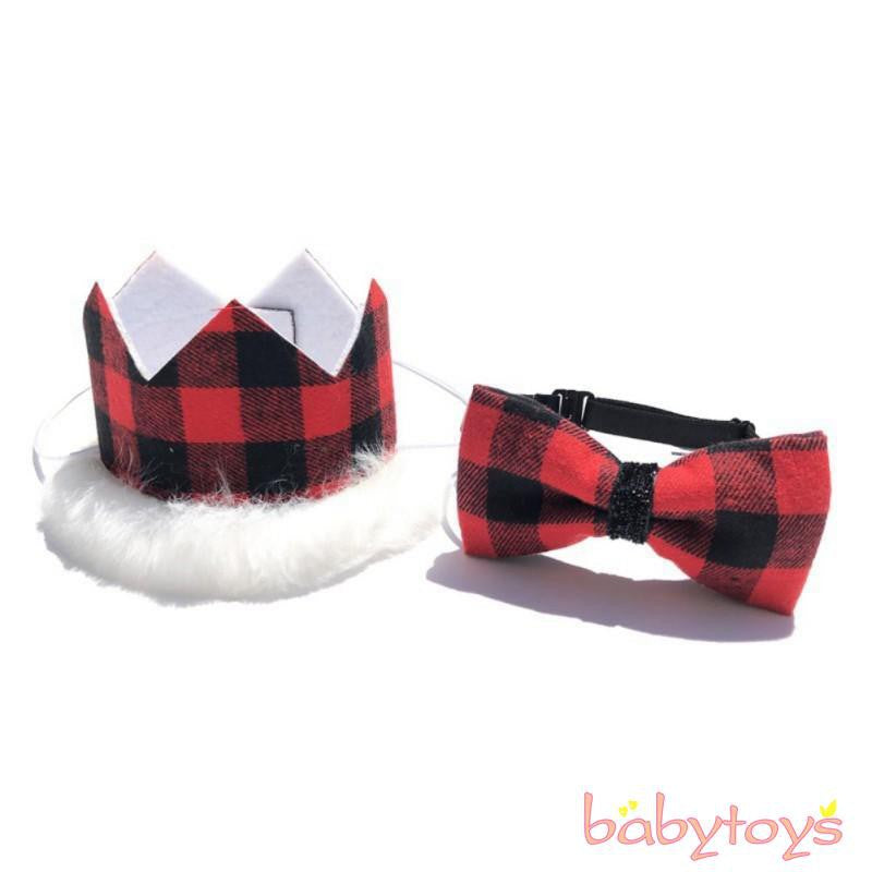 2PCS Christmas Hats for Dog Cat Pet Xmas Holiday Costume Santa Hat+Bowknot  Outfit Pets Accessories