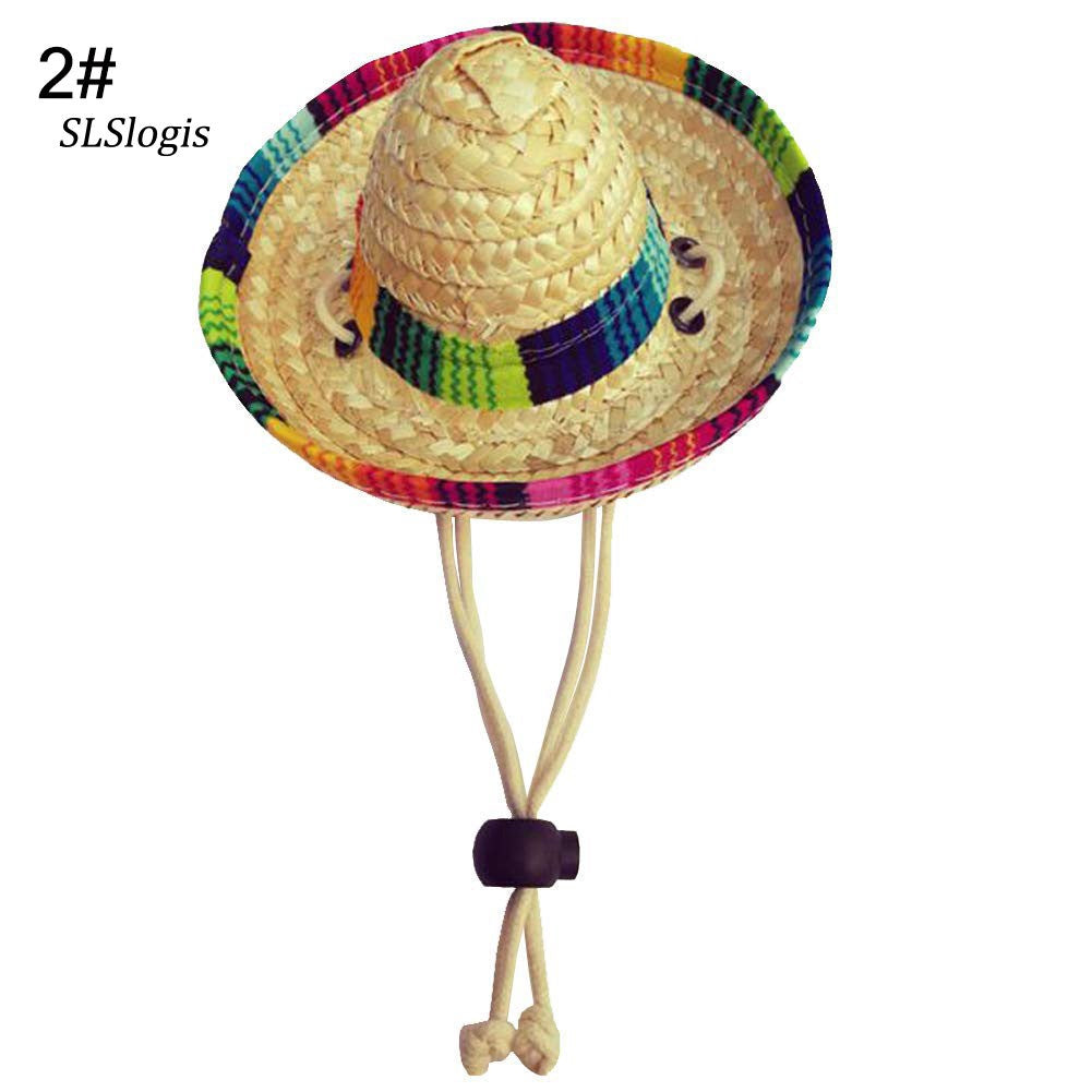 wac Cute Mini Puppy Dog Cat Straw Woven Sun Hat Cap Mexican Sombrero Pet Supplies