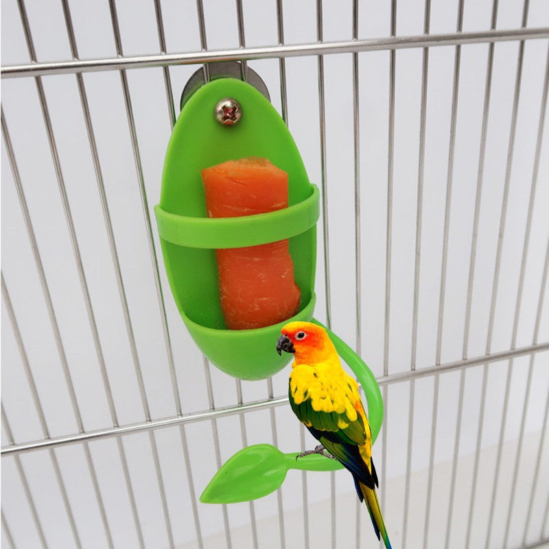 yu Pet Bird Supplies Parrot Feeder with Stand Rack Fruit Vegetable Holder Cage Accessories Plastic Hanging Food Container