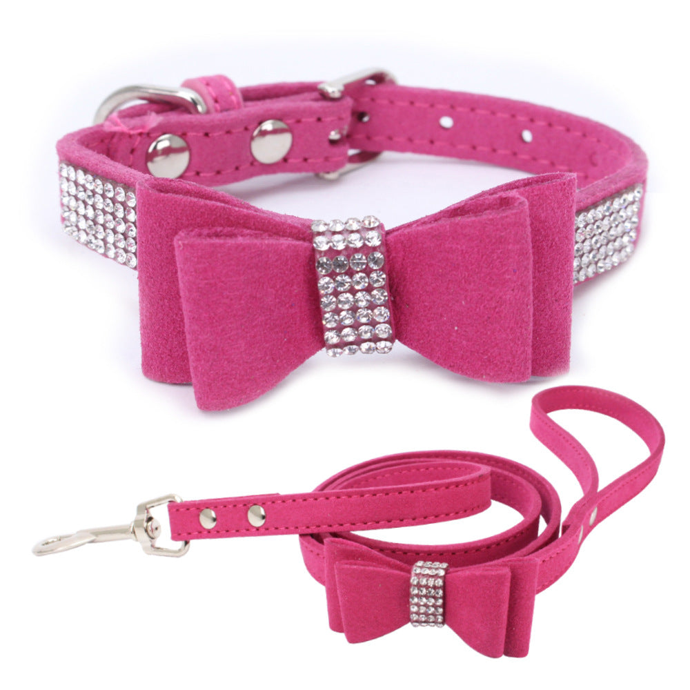 Amazon explosion water drill pet collar super fiber bow dog dog collar bow with diamond cat loop custom