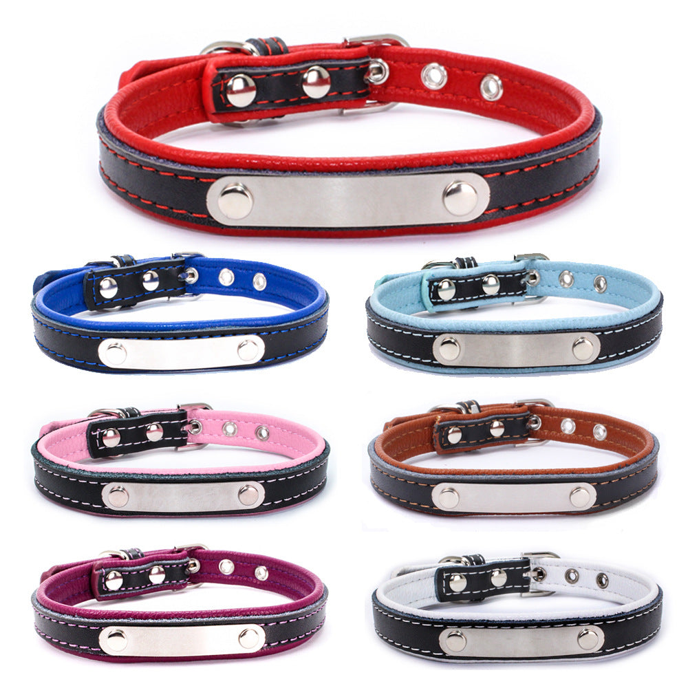 Berry explosion color leather pet collar stainless steel film lettering dog collar cortical traction rope Amazon