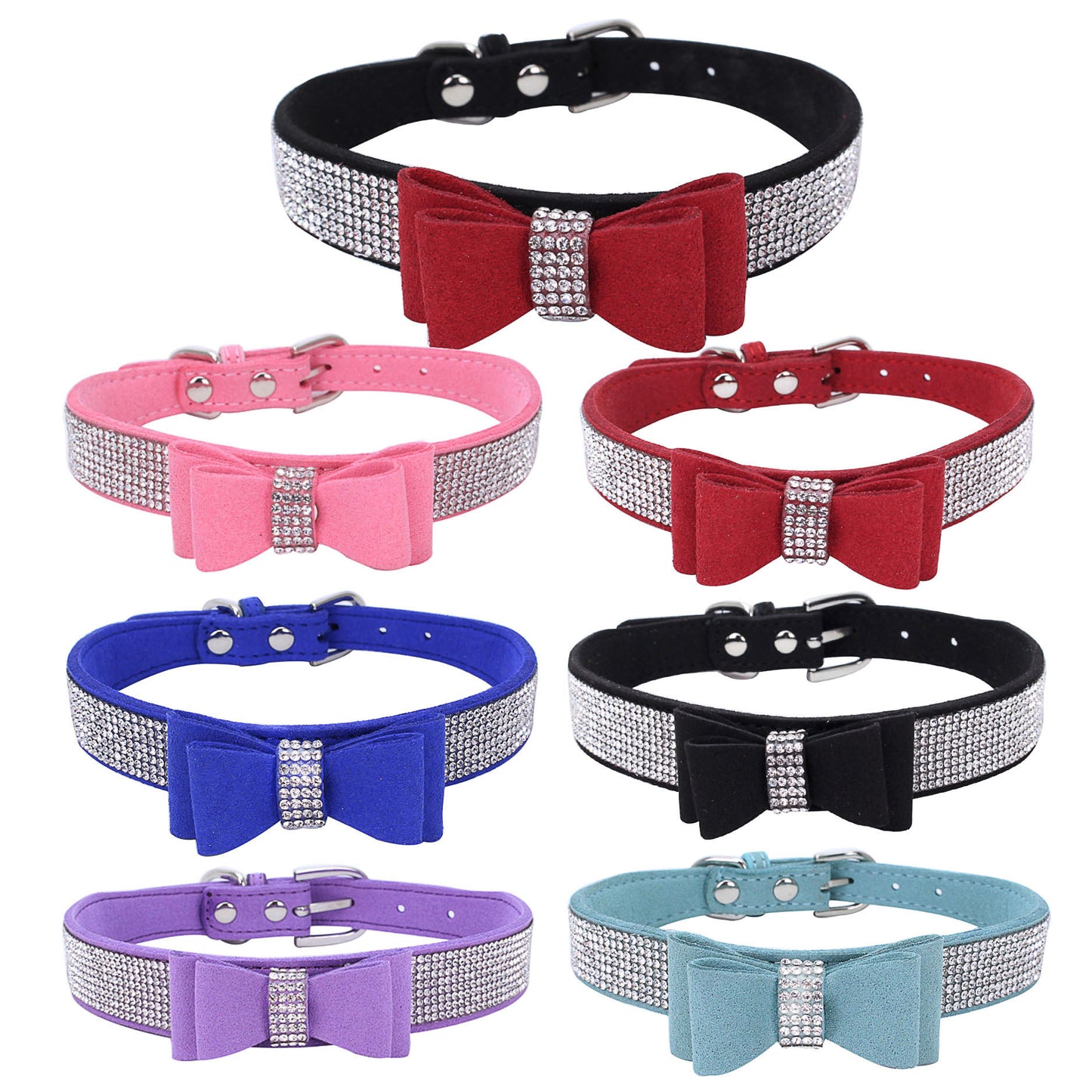 Amazon explosion water drill pet collar super fiber bow dog dog collar bow with diamond cat loop custom