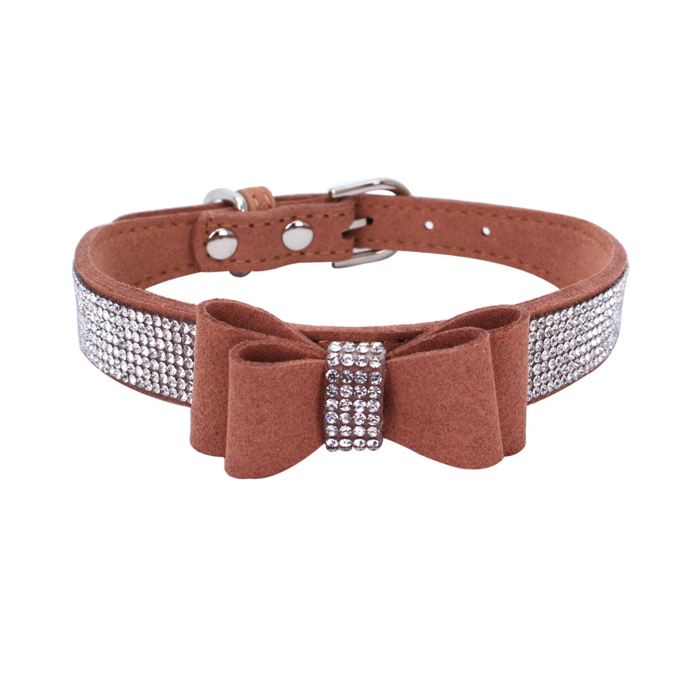 Amazon explosion water drill pet collar super fiber bow dog dog collar bow with diamond cat loop custom