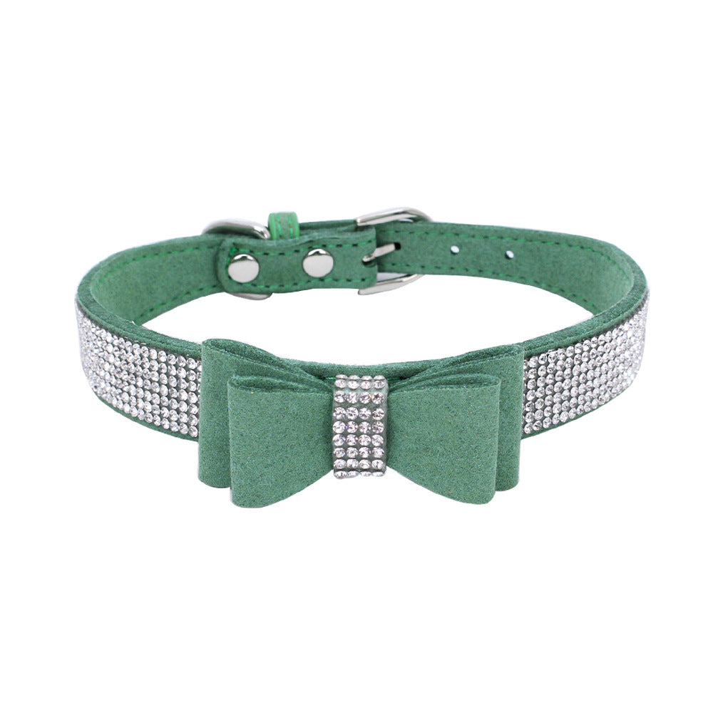 Amazon explosion water drill pet collar super fiber bow dog dog collar bow with diamond cat loop custom