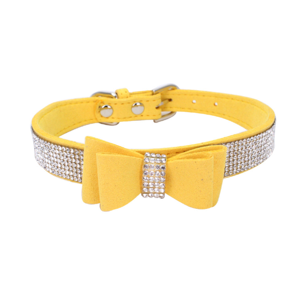 Amazon explosion water drill pet collar super fiber bow dog dog collar bow with diamond cat loop custom