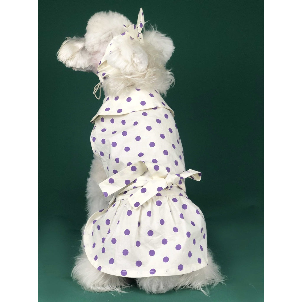 Spring Summer Vacation Style Pet Dress Polka Dot Cute Dog Princess Pajamas With Bow Headdress Hat Headband