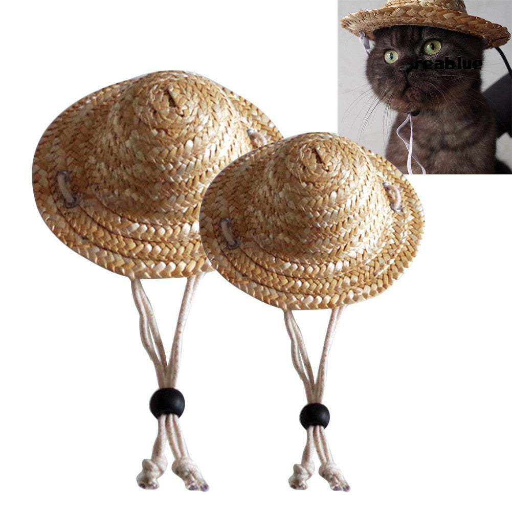 Novelty Summer Adjustable Pet Dog Outdoor Straw Hat Puppy Small Cat Sunhats