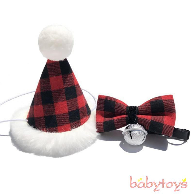 2PCS Christmas Hats for Dog Cat Pet Xmas Holiday Costume Santa Hat+Bowknot  Outfit Pets Accessories