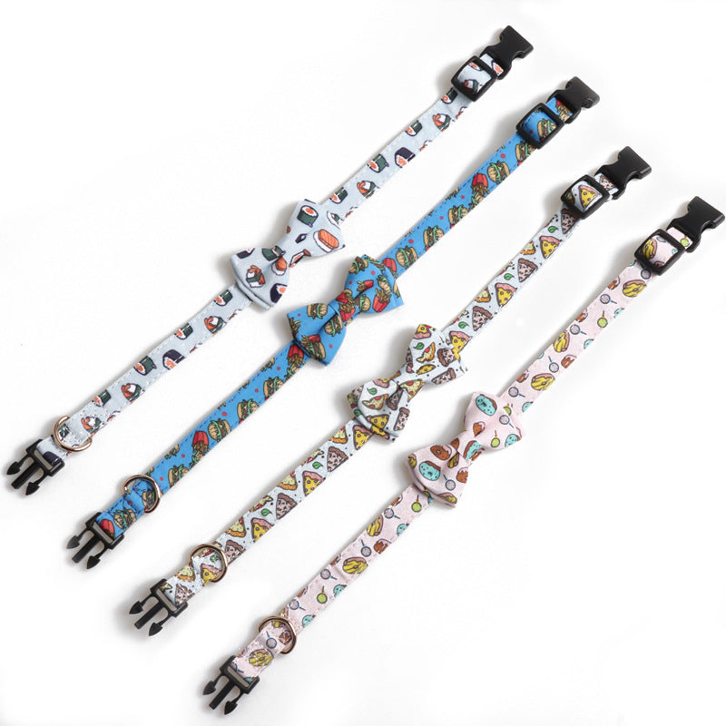 Amingg new pet dog collar bow dog dog collar pizza donut series factory direct sales